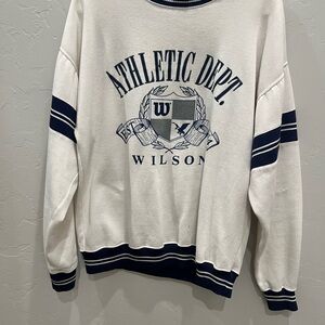 Vtg 80s Wilson Athletic Dept Crest Crewneck Sweatshirt Mens XL Striped